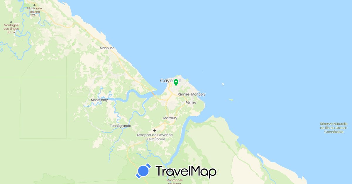 TravelMap itinerary: bus in French Guiana (South America)